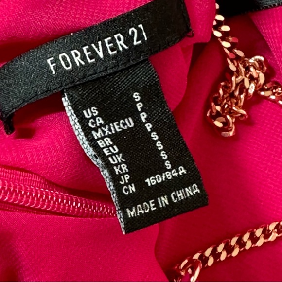 🌟🌟SOLD 🌟🌟FOREVER 21 dress mini dress ROSE GOLD chain SHOULDER STRAPS fuchsiS - Picture 7 of 11